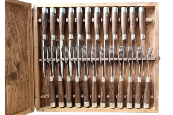 Caja Picnic Pesada Madera Y Alpaca X 12